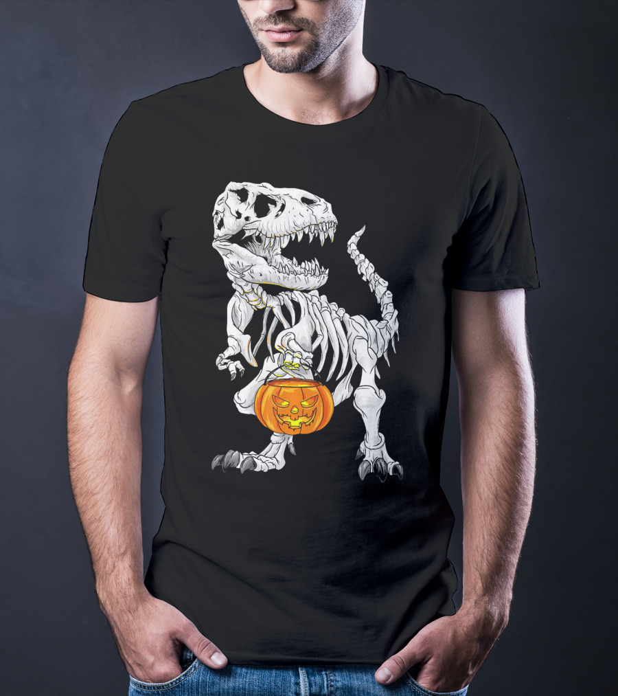 T Rex Skeleton Halloween Costume Dinosaur Pumpkin T-Shirt