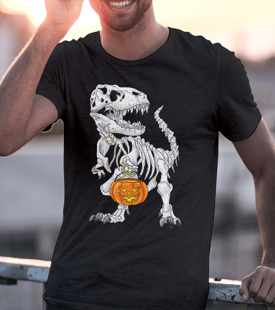 T Rex Skeleton Halloween Costume Dinosaur Pumpkin T-Shirt