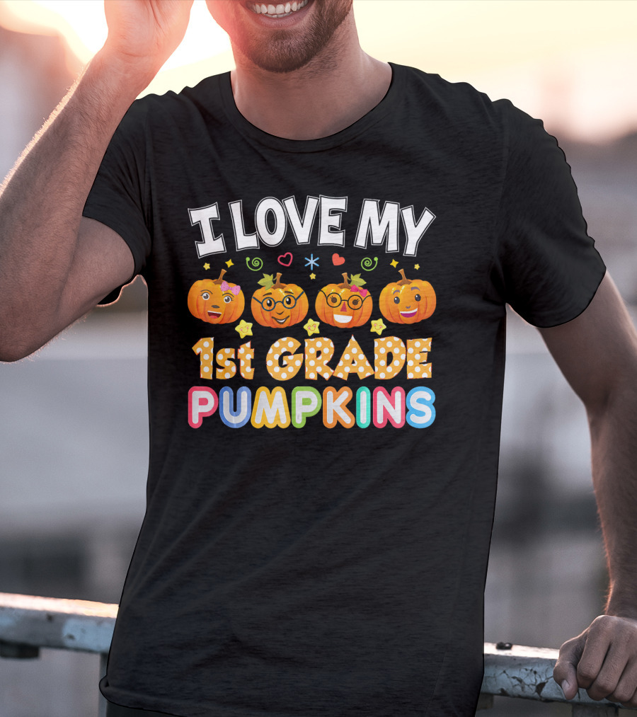 I Love My 1st Grade Pumpkins Halloween Emojis And Stars T-Shirt