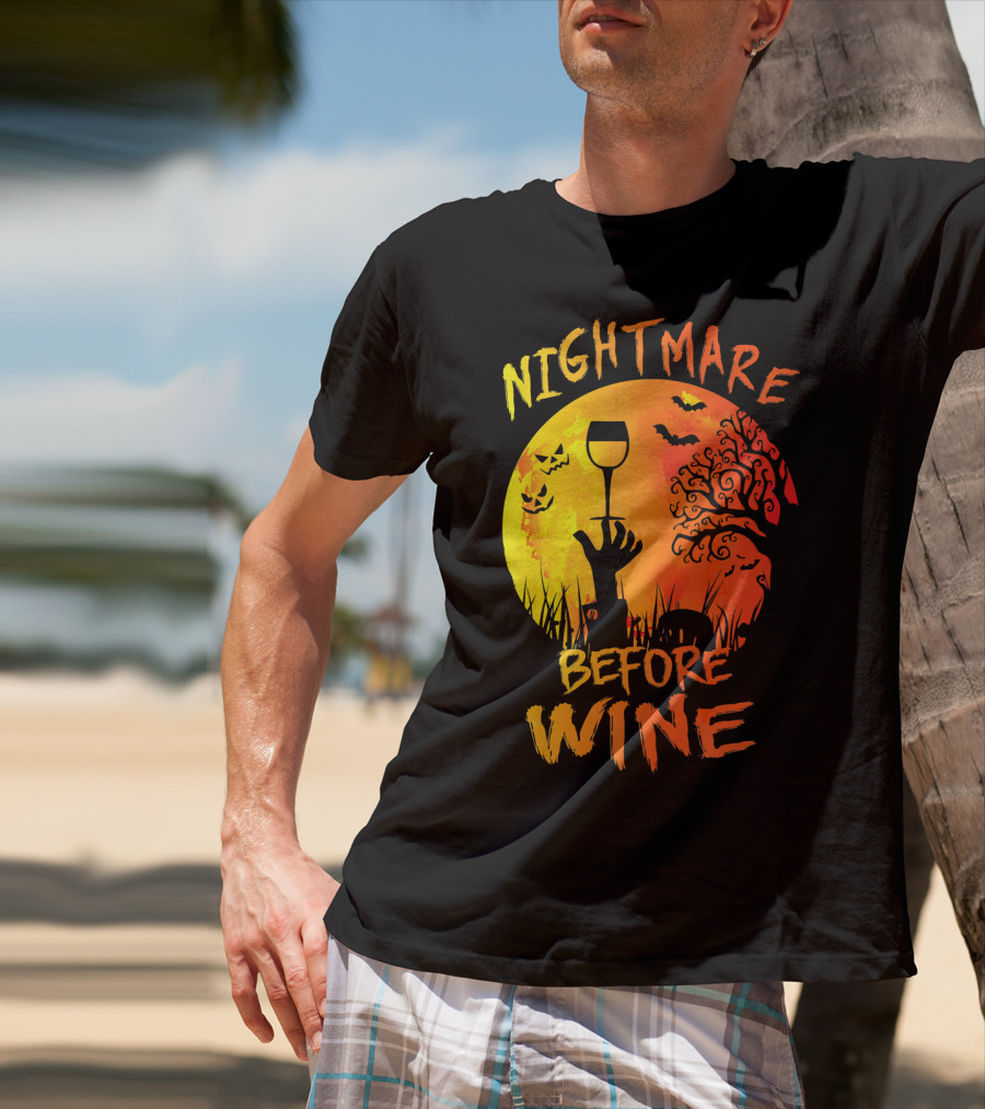Nightmare Before Wine Halloween Scary Moon Scene T-Shirt