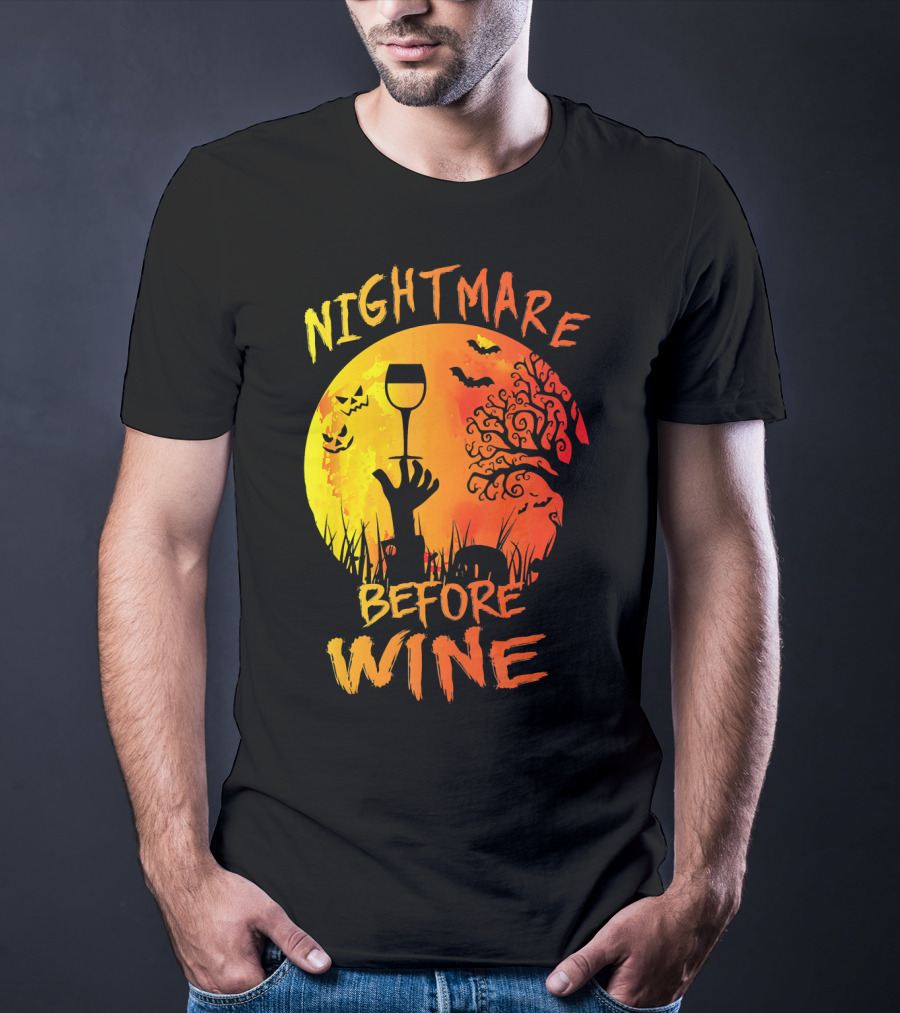 Nightmare Before Wine Halloween Scary Moon Scene T-Shirt