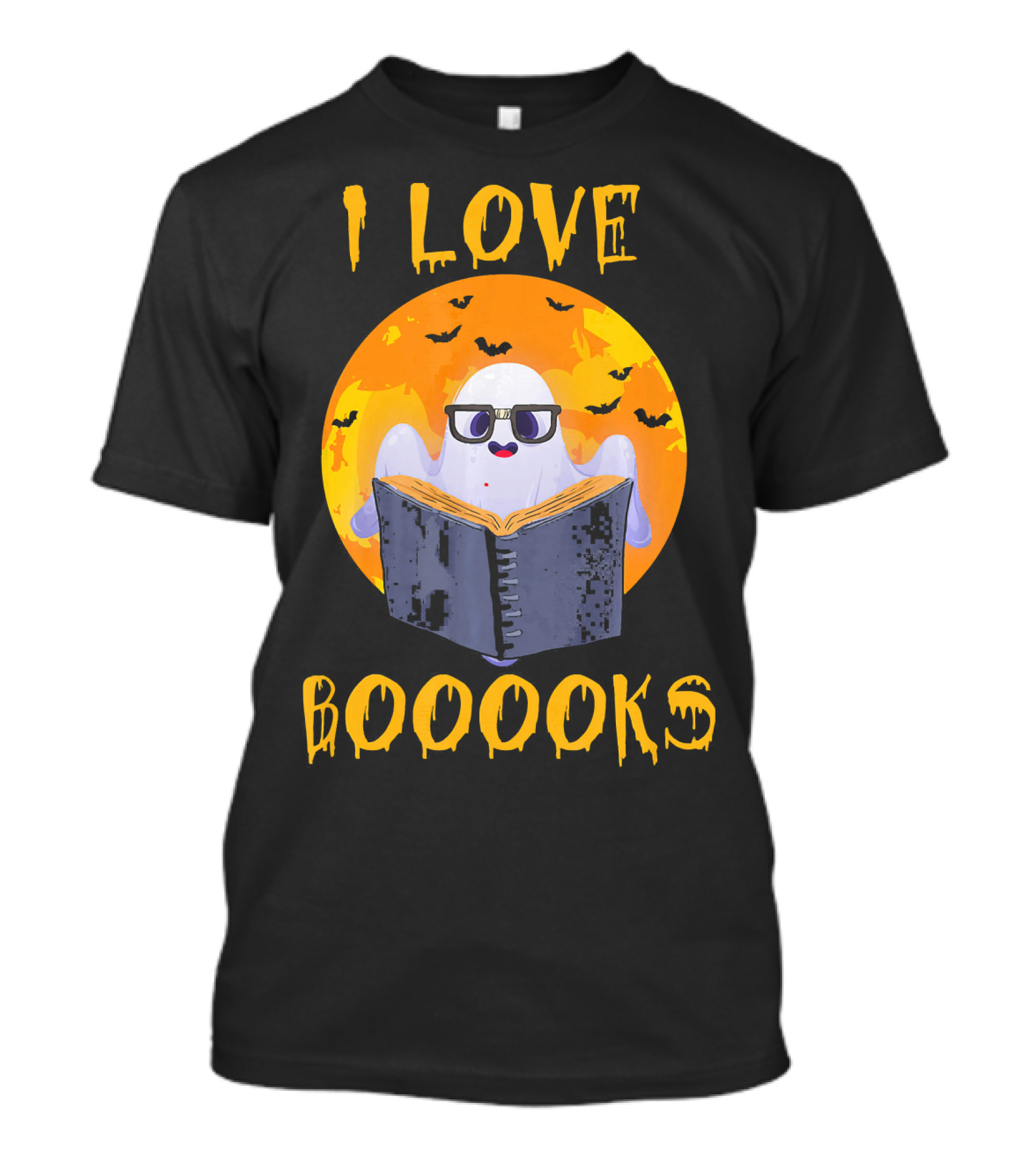I Love Boooooks Halloween Ghost Reading With Bats T-Shirt