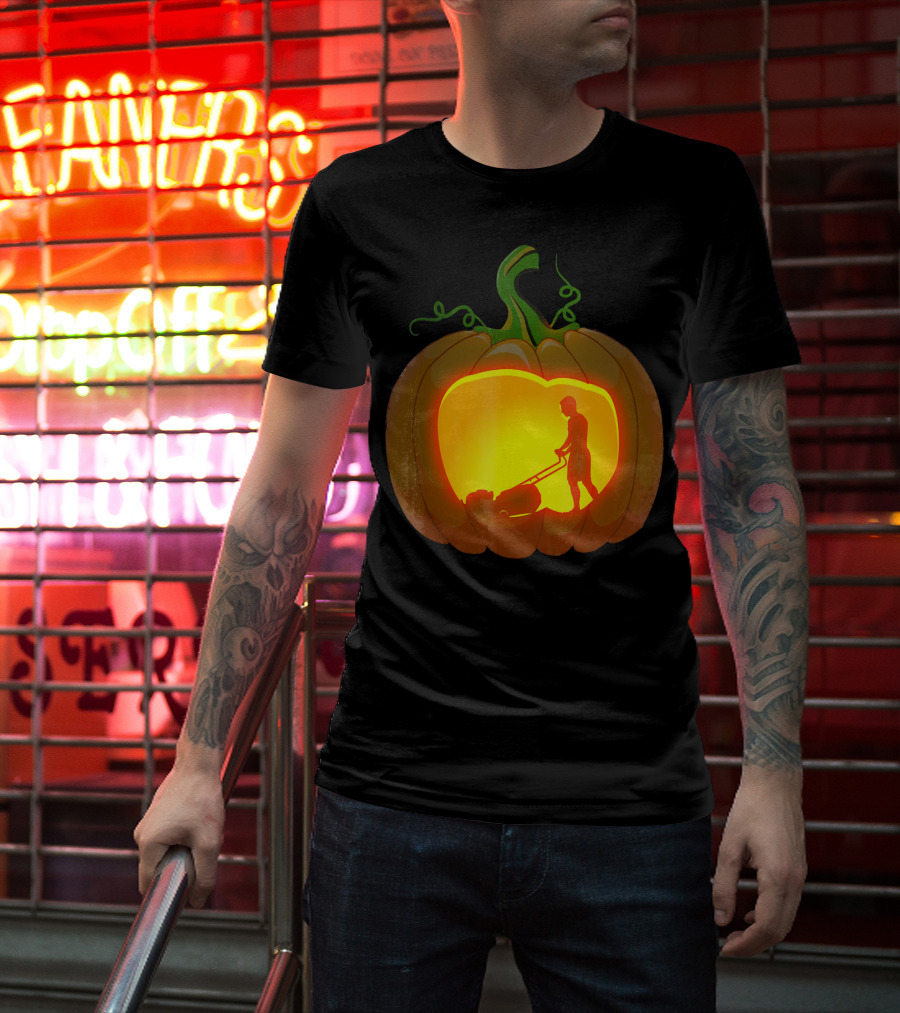 Pumpkin Jack-O'-Lantern With Lawn Mower T-Shirt