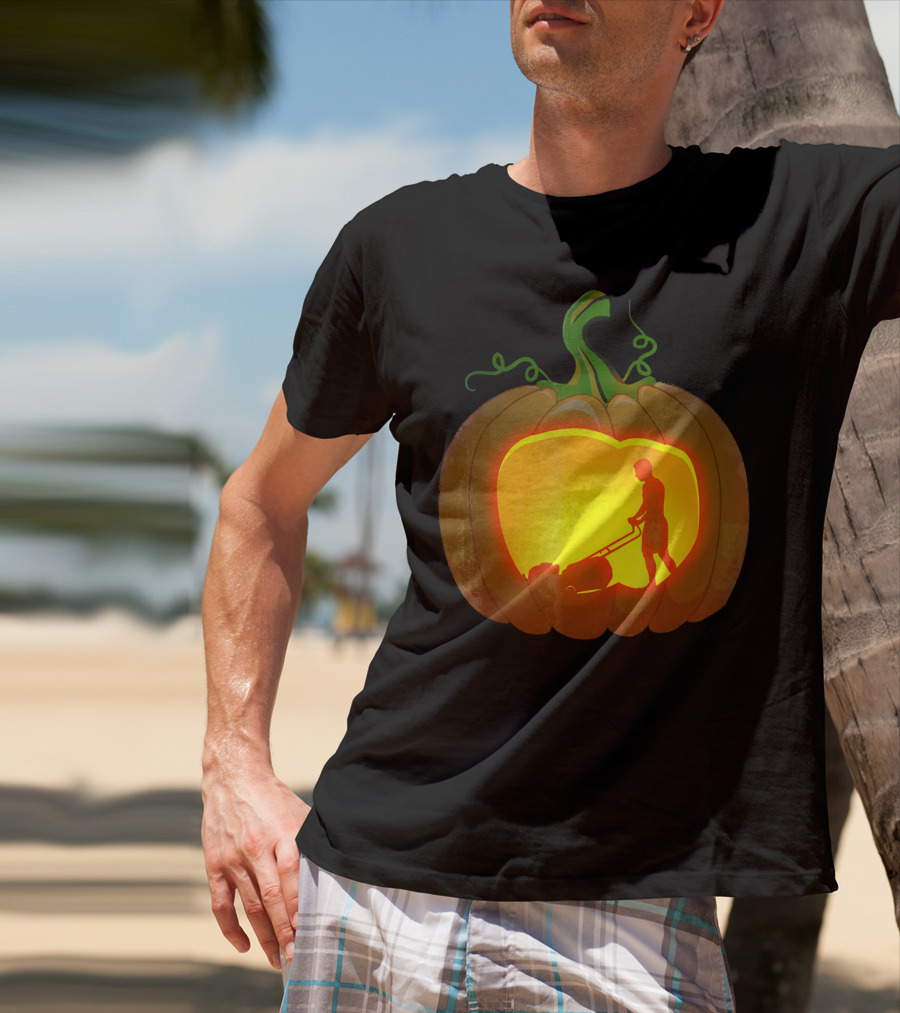 Pumpkin Jack-O'-Lantern With Lawn Mower T-Shirt