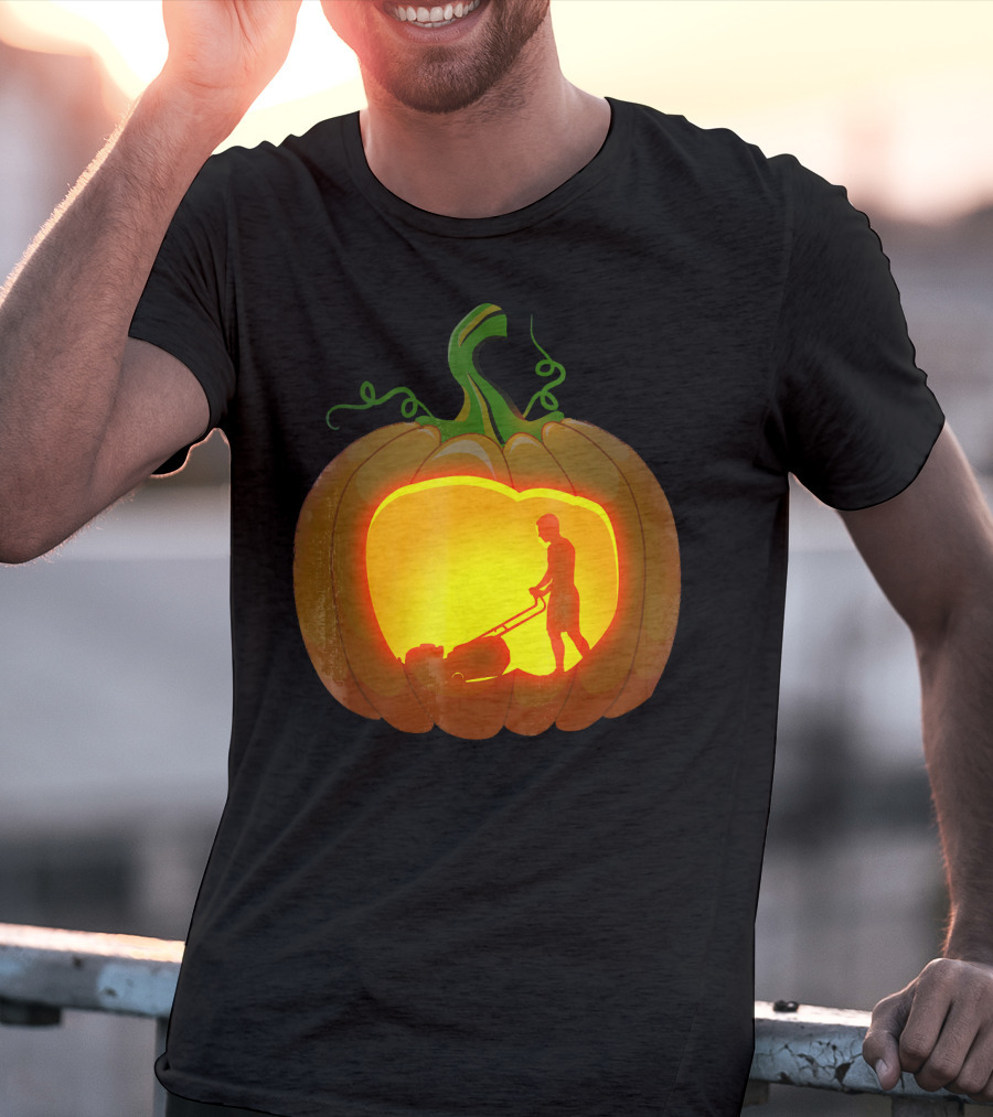 Pumpkin Jack-O'-Lantern With Lawn Mower T-Shirt