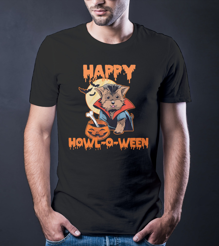 HAPPY HOWL O WEEN Morkie Vampire Moon Pumpkin T-Shirt