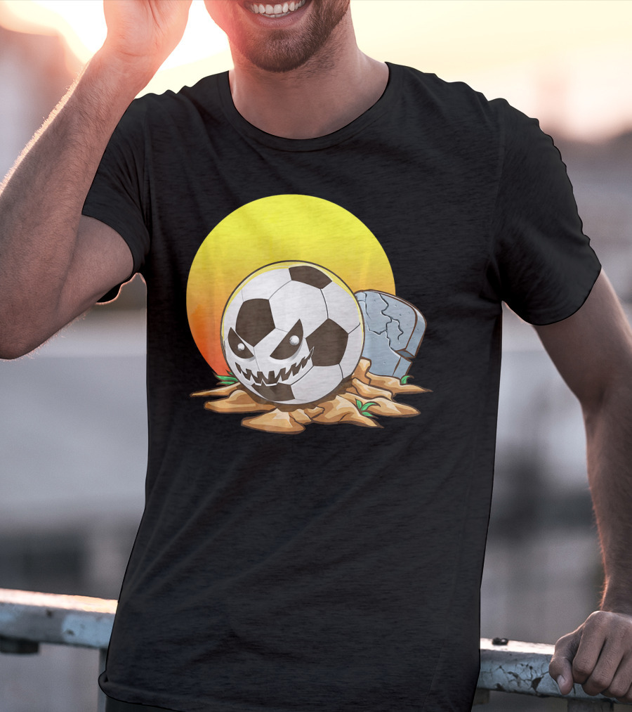 Soccer Halloween Goal With Spooky Jack-O'-Lantern Face And Graveyard Scene T-Shirt