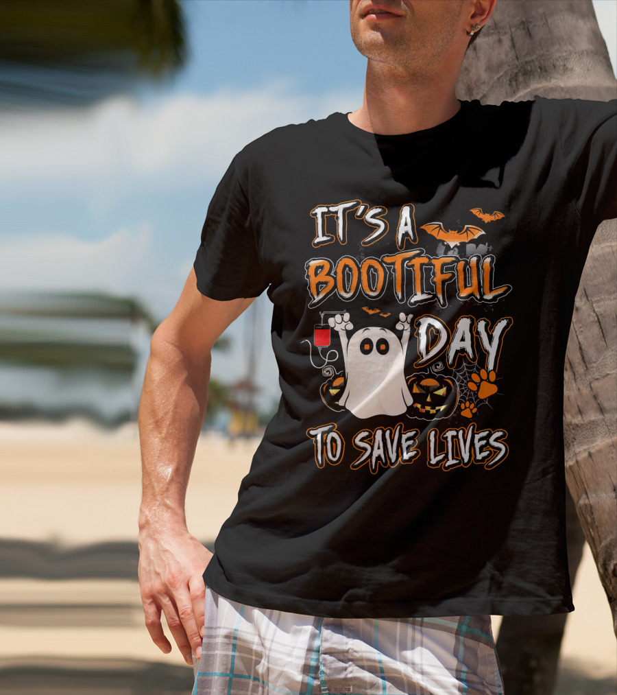 It's A Bootiful Day To Save Lives Bat Ghost Paw Pumpkin T-Shirt