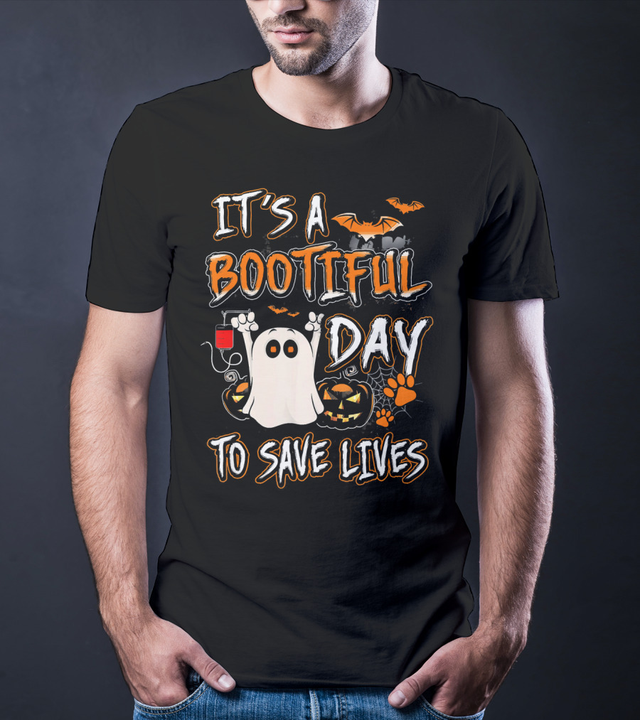 It's A Bootiful Day To Save Lives Bat Ghost Paw Pumpkin T-Shirt