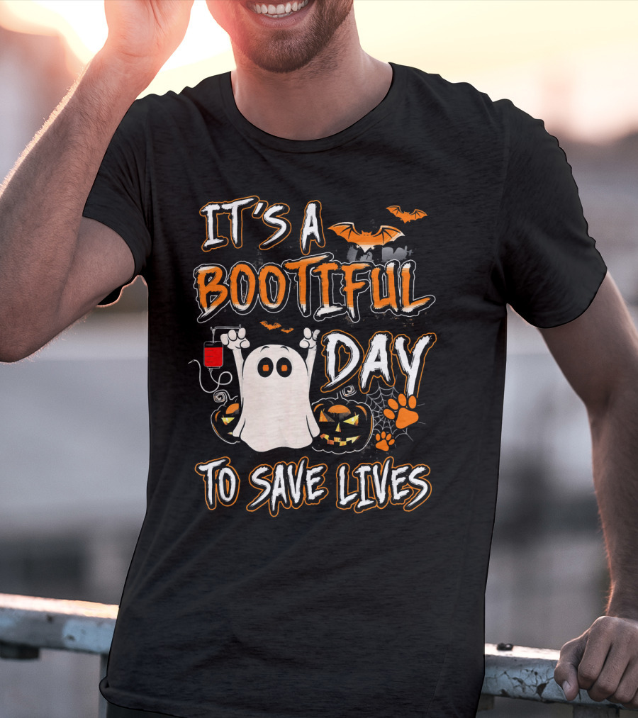 It's A Bootiful Day To Save Lives Bat Ghost Paw Pumpkin T-Shirt