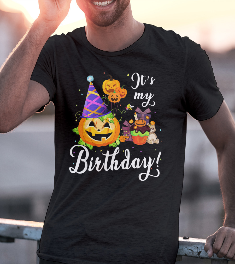 It's My Birthday Cute Pumpkin With Party Hat And Cupcake Fun T-Shirt