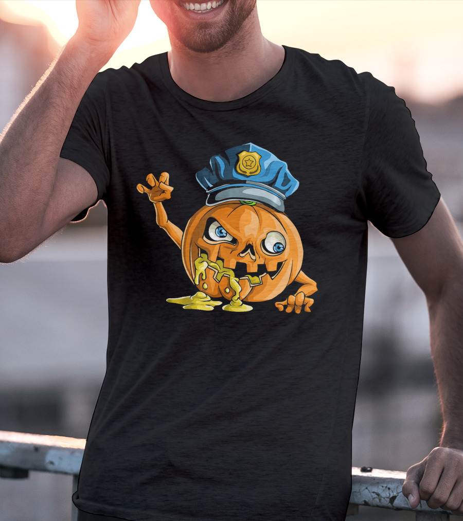 Zombie Pumpkin Police Officer Rising T-Shirt