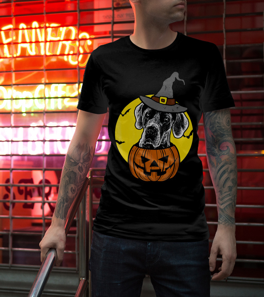 Great Dane Pumpkin Witch Halloween Scary T-Shirt