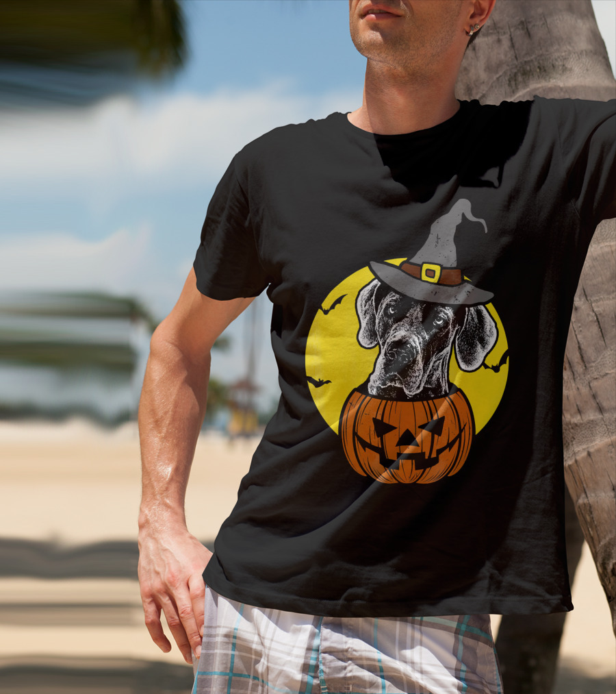 Great Dane Pumpkin Witch Halloween Scary T-Shirt