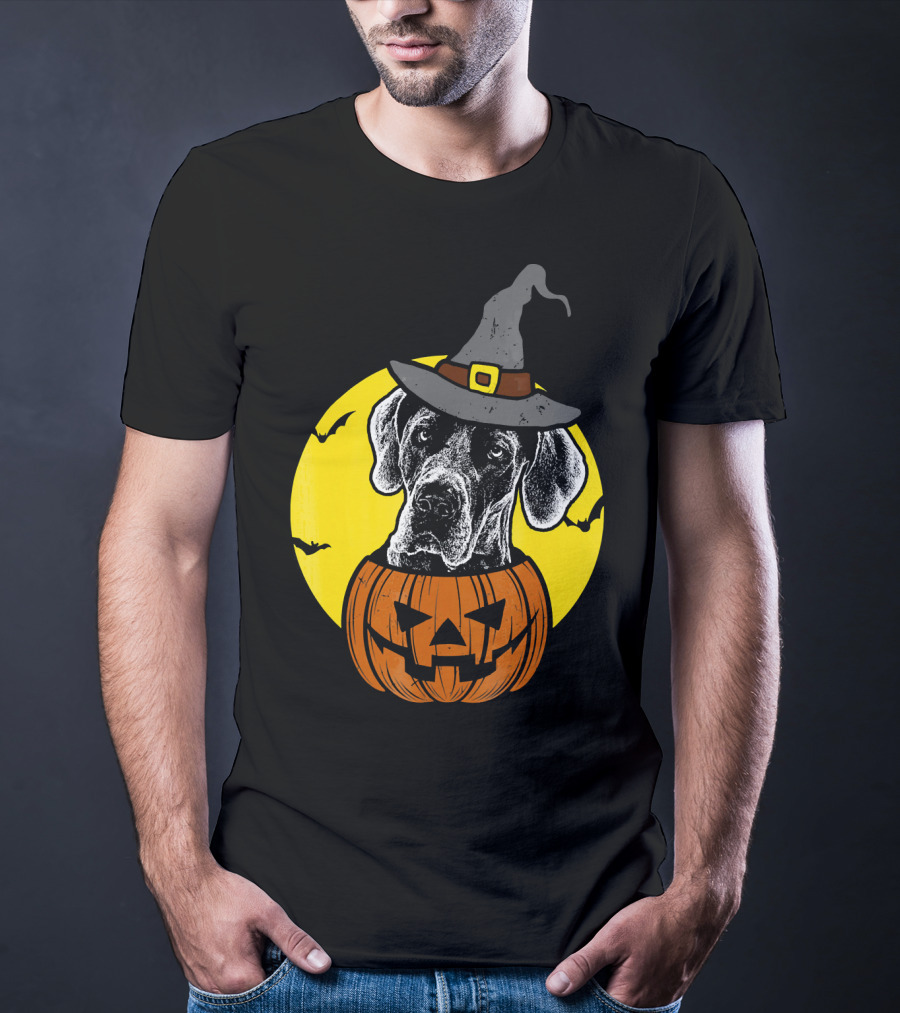 Great Dane Pumpkin Witch Halloween Scary T-Shirt