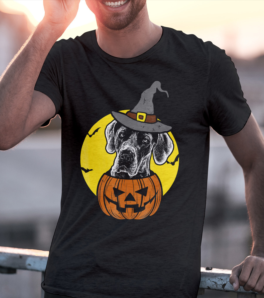 Great Dane Pumpkin Witch Halloween Scary T-Shirt