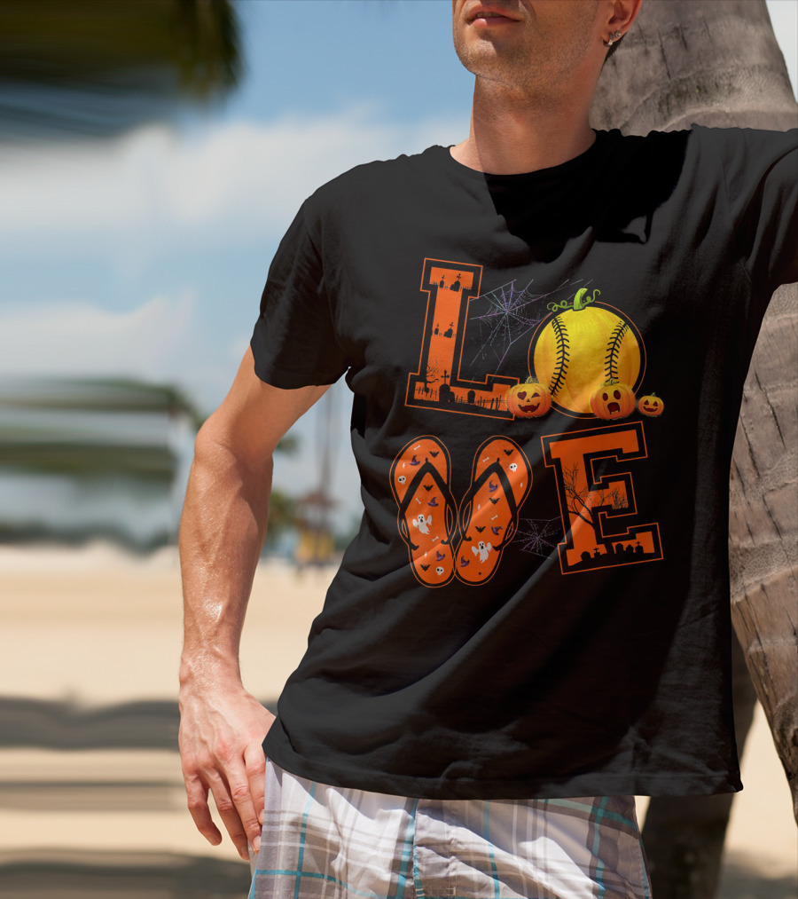 LOVE Halloween Softball Pumpkin T-Shirt