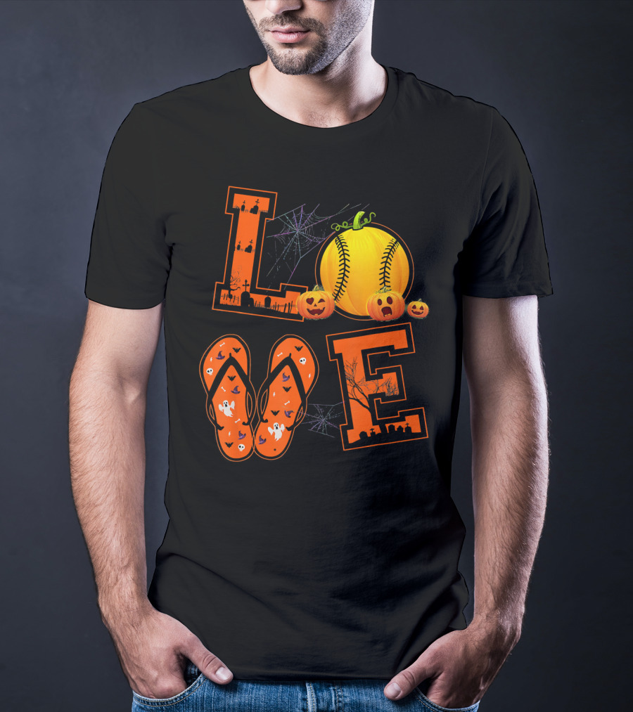 LOVE Halloween Softball Pumpkin T-Shirt
