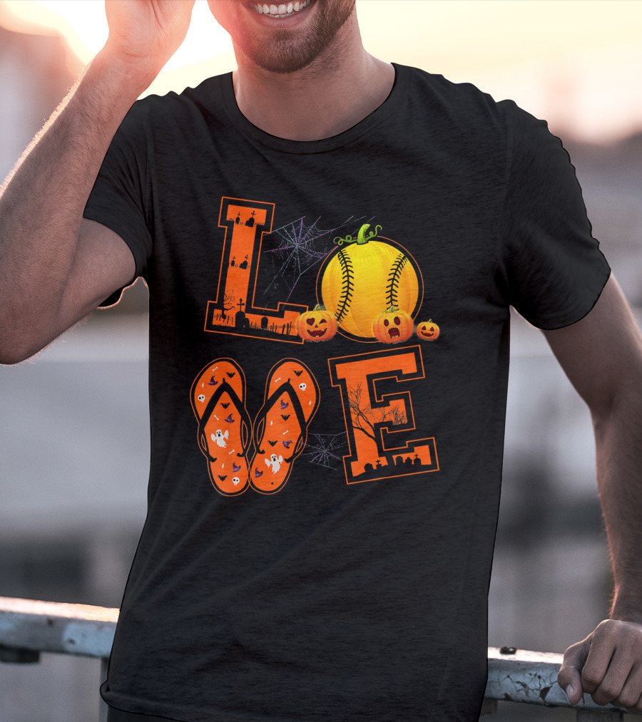LOVE Halloween Softball Pumpkin T-Shirt