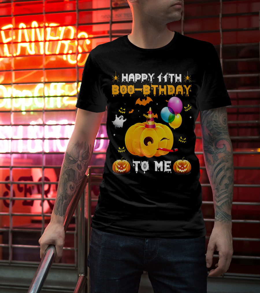 Happy 11th Boo-Pthday To Me Halloween Pumpkin And Balloons T-Shirt