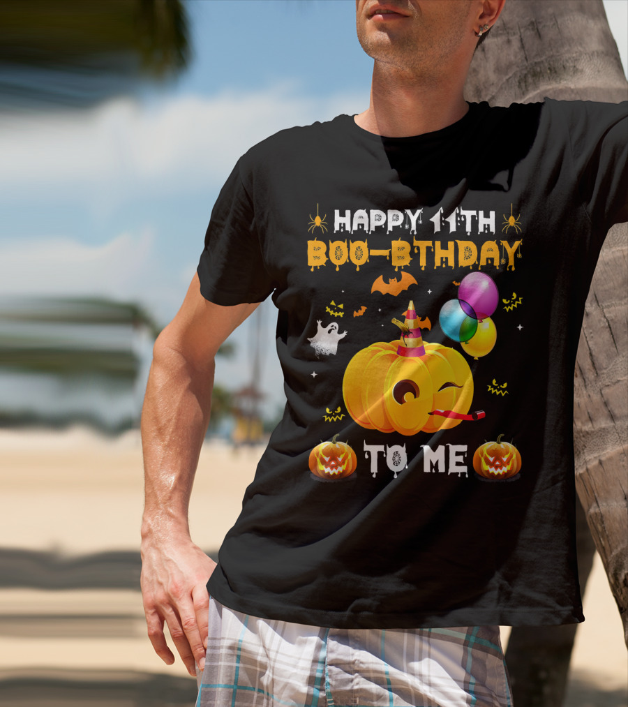 Happy 11th Boo-Pthday To Me Halloween Pumpkin And Balloons T-Shirt