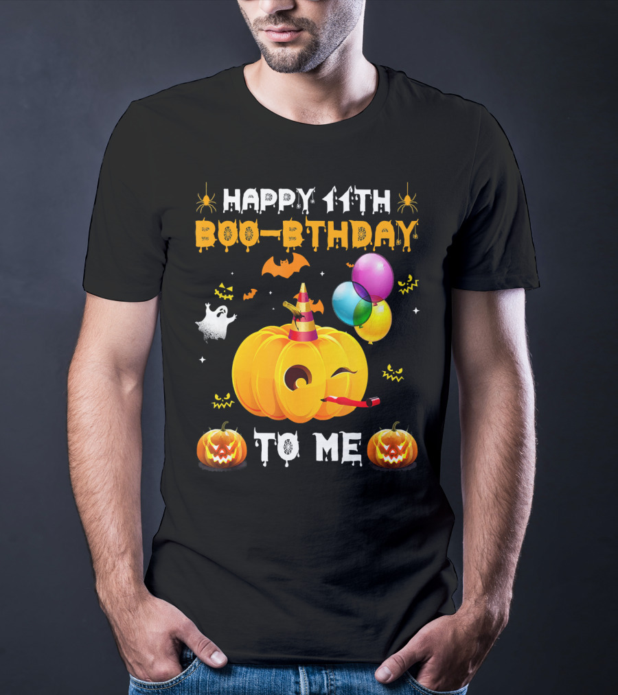 Happy 11th Boo-Pthday To Me Halloween Pumpkin And Balloons T-Shirt
