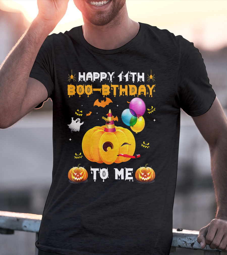 Happy 11th Boo-Pthday To Me Halloween Pumpkin And Balloons T-Shirt