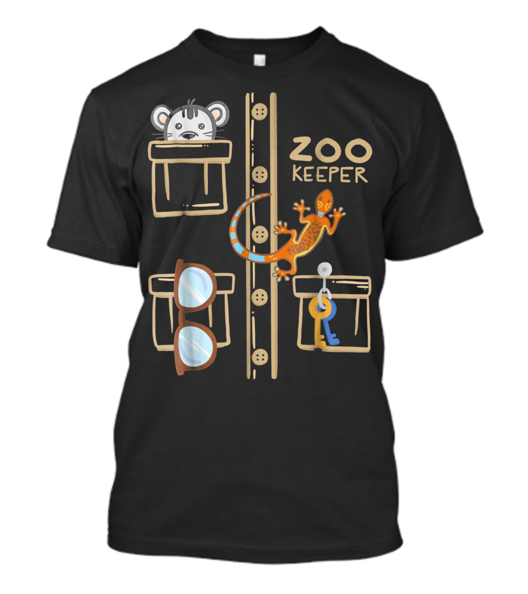 Zookeeper Costume Halloween Jung Zoo Keeper Animal Pockets With Gecko And Key T-Shirt