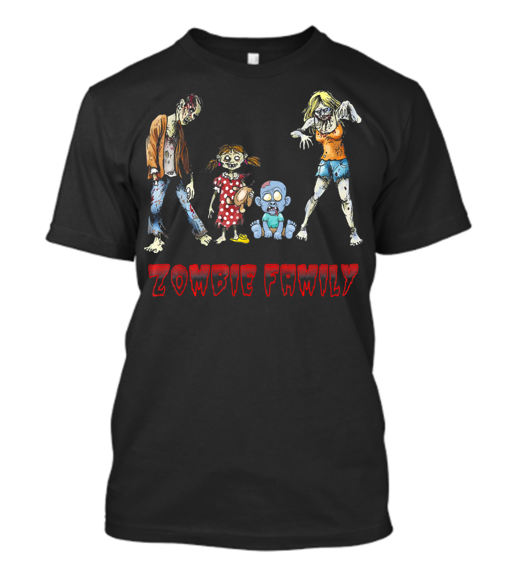 Zombie Family Funny Zombies Hall Creepy Cartoon Characters T-Shirt