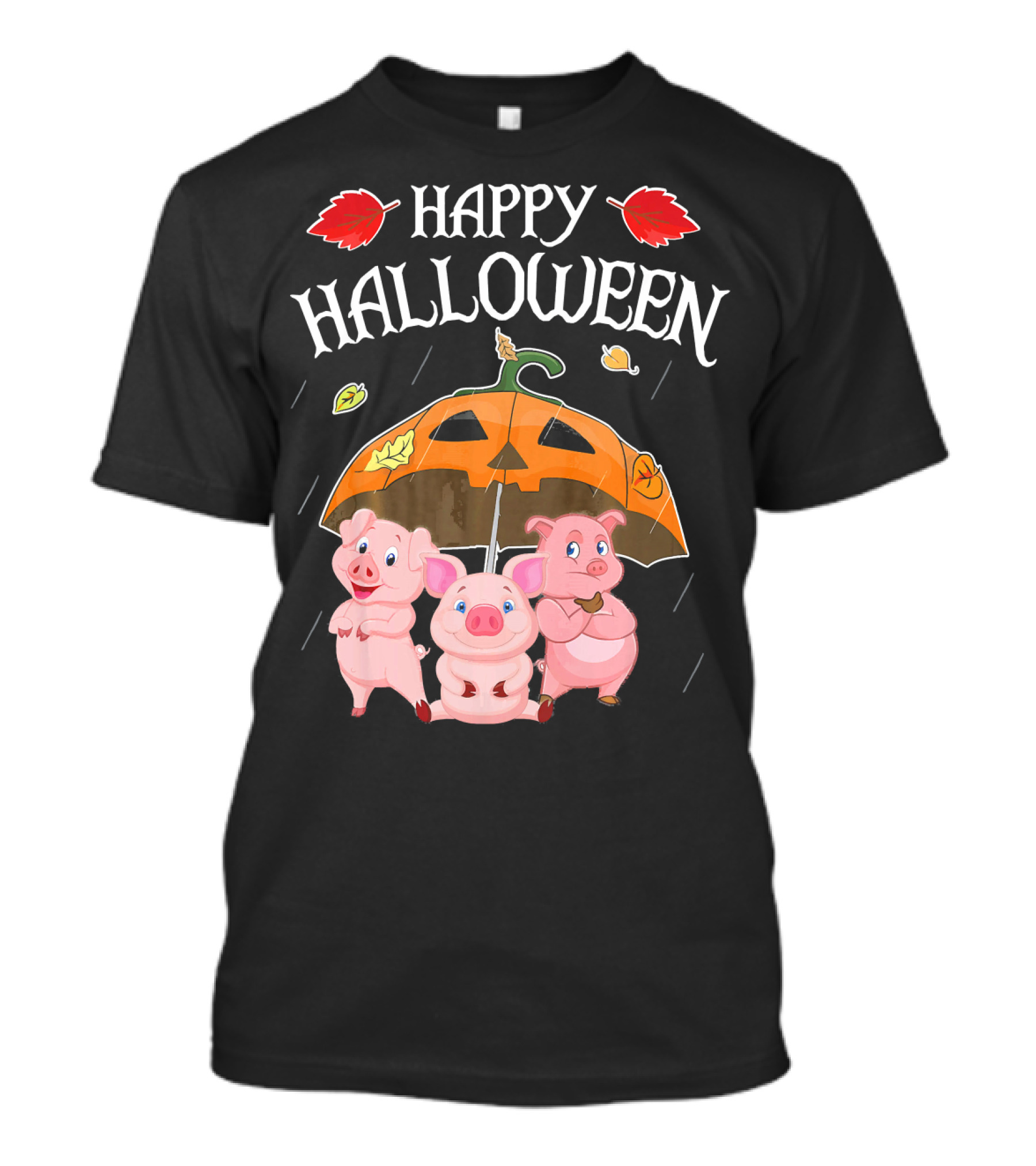 Happy Halloween Pigs Under Jack-o'-Lantern Umbrella T-Shirt