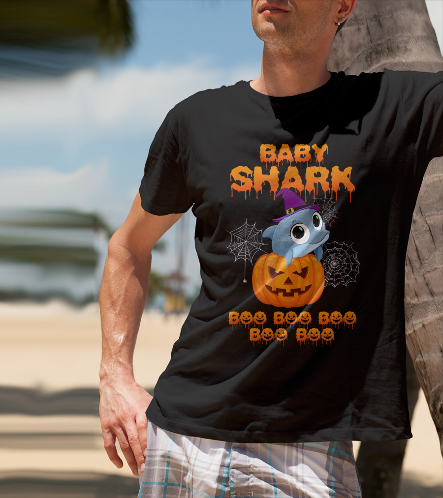 Baby Shark Halloween Boo Boo Boo Pumpkin Witch Hat Spider Webs T-Shirt