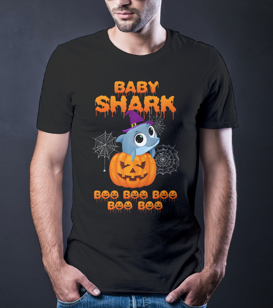 Baby Shark Halloween Boo Boo Boo Pumpkin Witch Hat Spider Webs T-Shirt