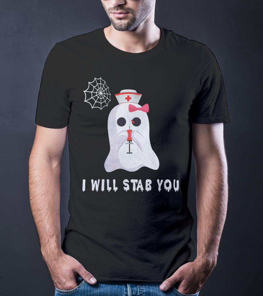 I Will Stab You Ghost Nurse Syringe Spider Web T-Shirt