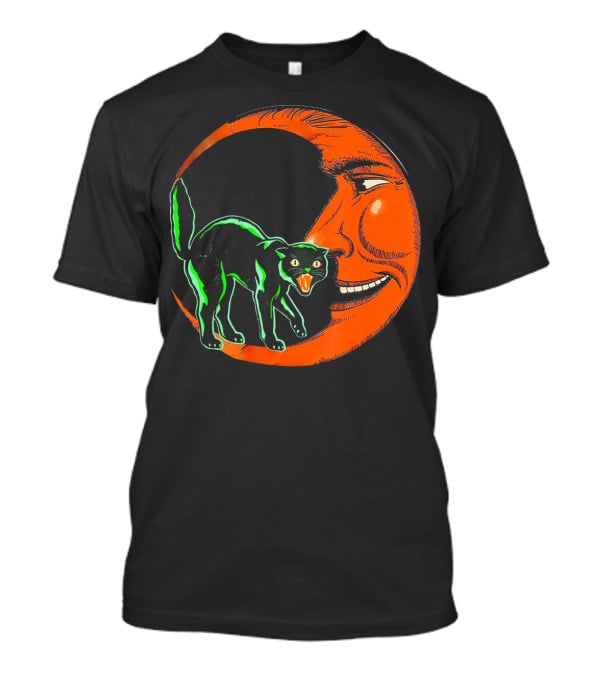 Vintage Halloween Beistle Cat On Crescent Moon T-Shirt