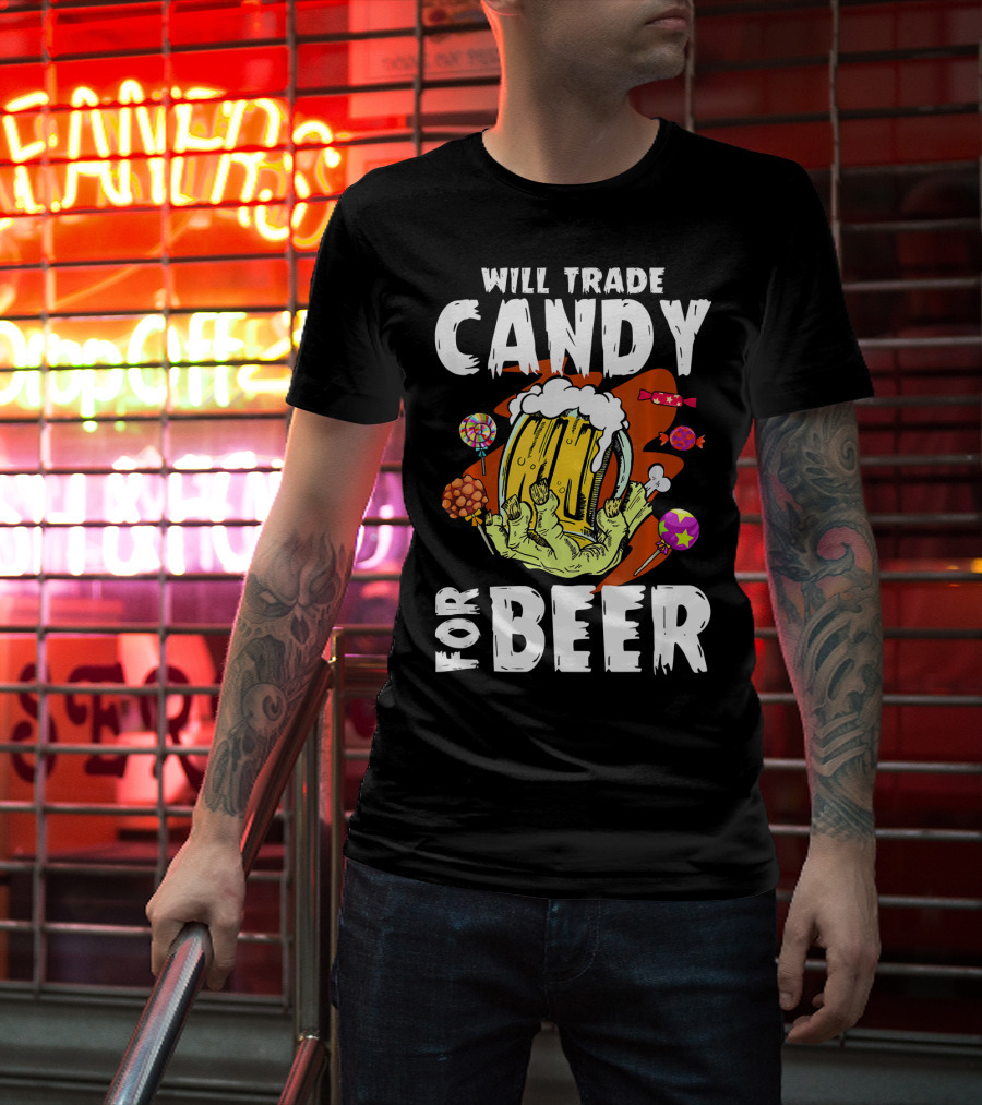 Will Trade Candy For Beer Halloween Zombie Hand Lollipops T-Shirt