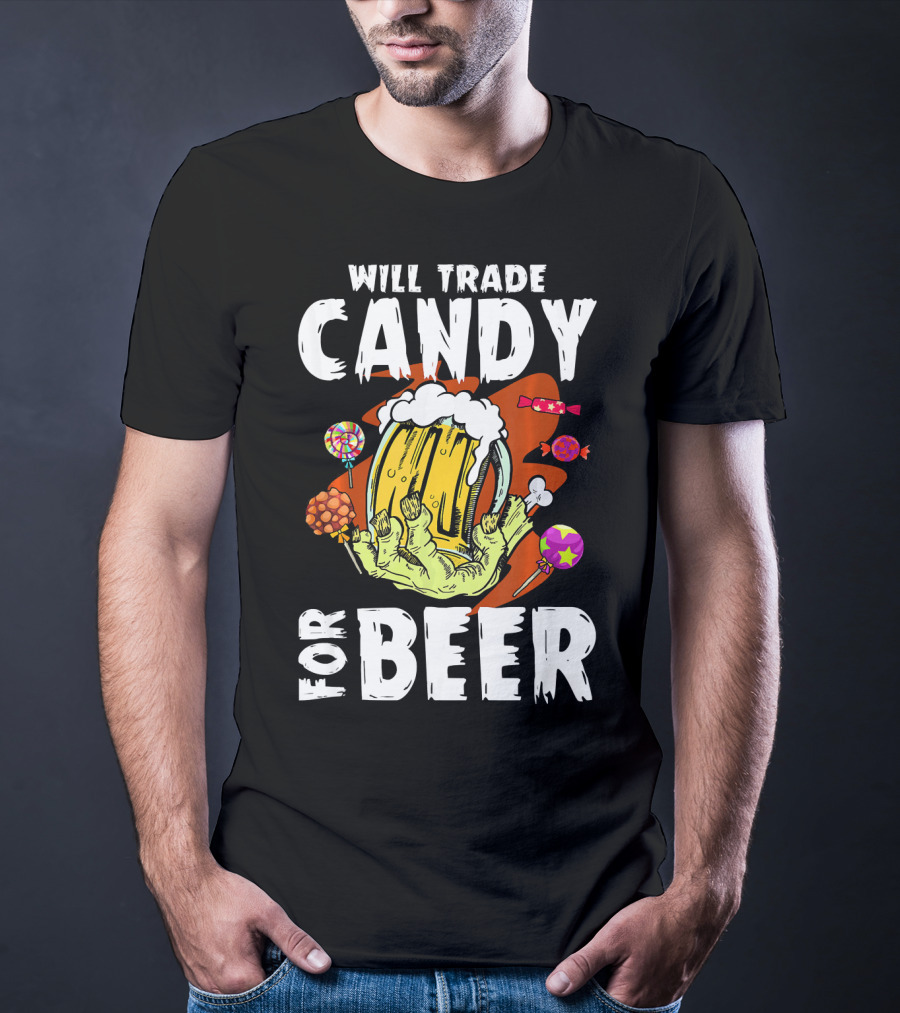 Will Trade Candy For Beer Halloween Zombie Hand Lollipops T-Shirt
