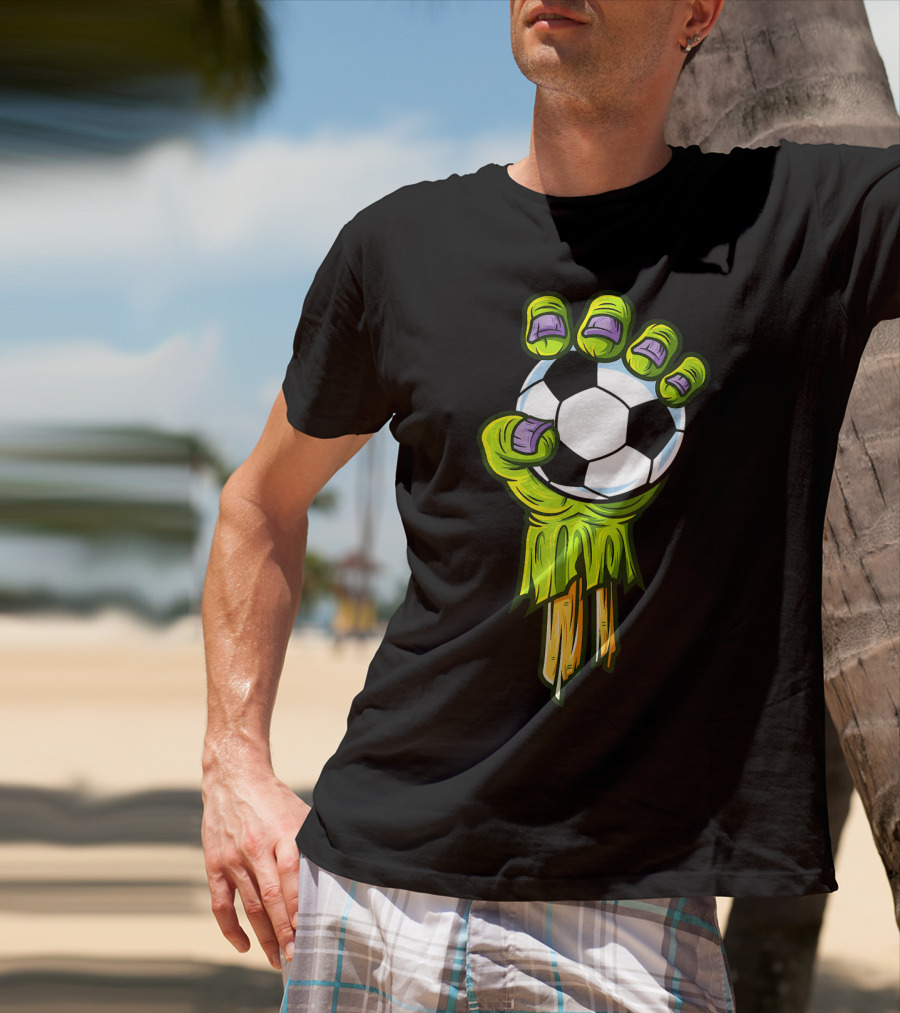 Zombie Hands Grabbing Soccer Ball Funny Horror Scary T-Shirt