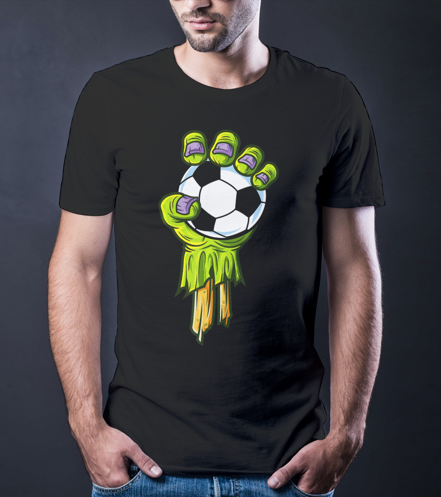 Zombie Hands Grabbing Soccer Ball Funny Horror Scary T-Shirt