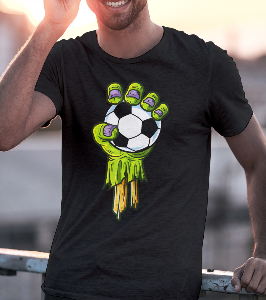 Zombie Hands Grabbing Soccer Ball Funny Horror Scary T-Shirt