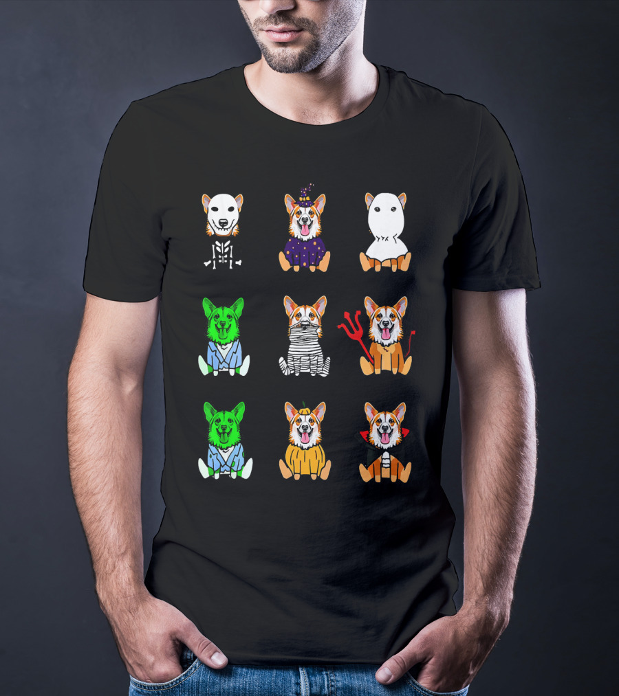 Halloween Costume Pembroke Welsh Corgi Skeleton Witch Ghost Zombie Mummy Devil Vampire Pumpkin T-Shirt