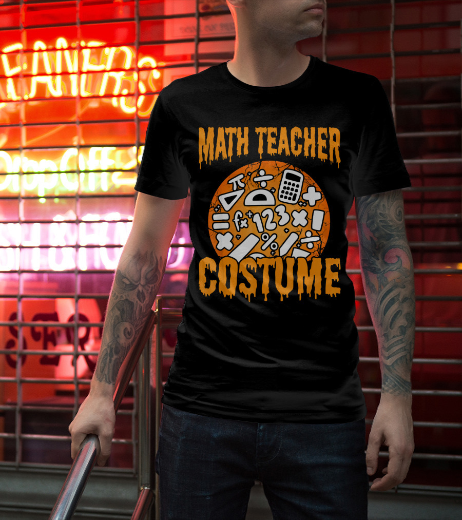 Math Teacher Costume Funny Halloween Party Math Symbols T-Shirt