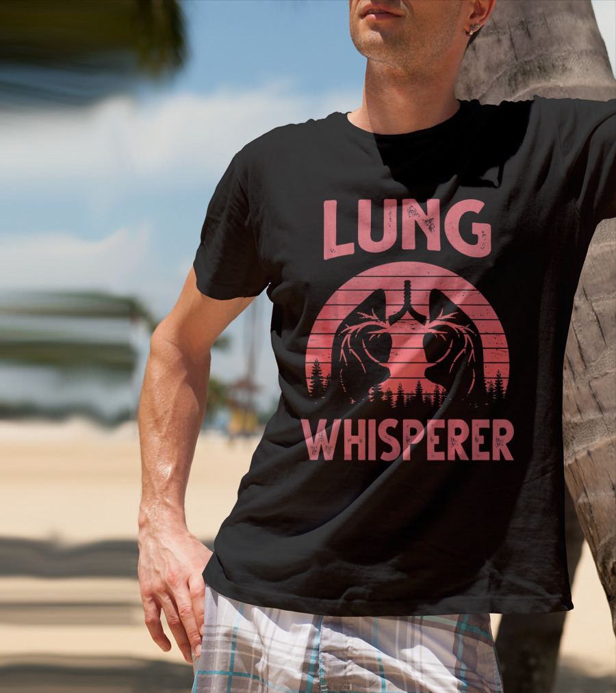 Lung Whisperer Respiratory Vintage Sunset Forest Lung T-Shirt
