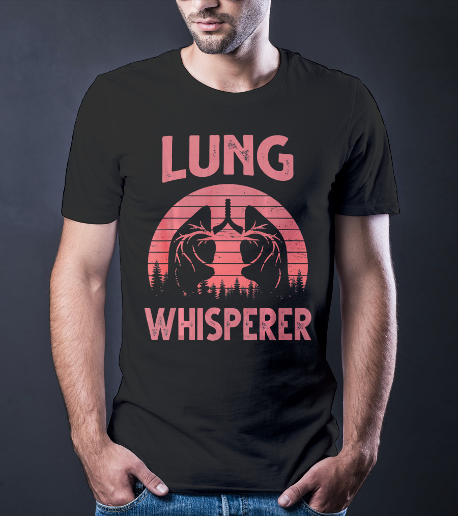Lung Whisperer Respiratory Vintage Sunset Forest Lung T-Shirt