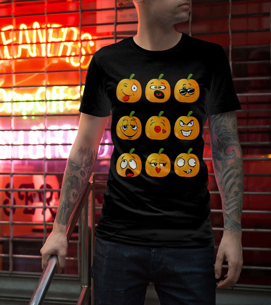 Pumpkin Emoji Faces Emo Expressions T-Shirt