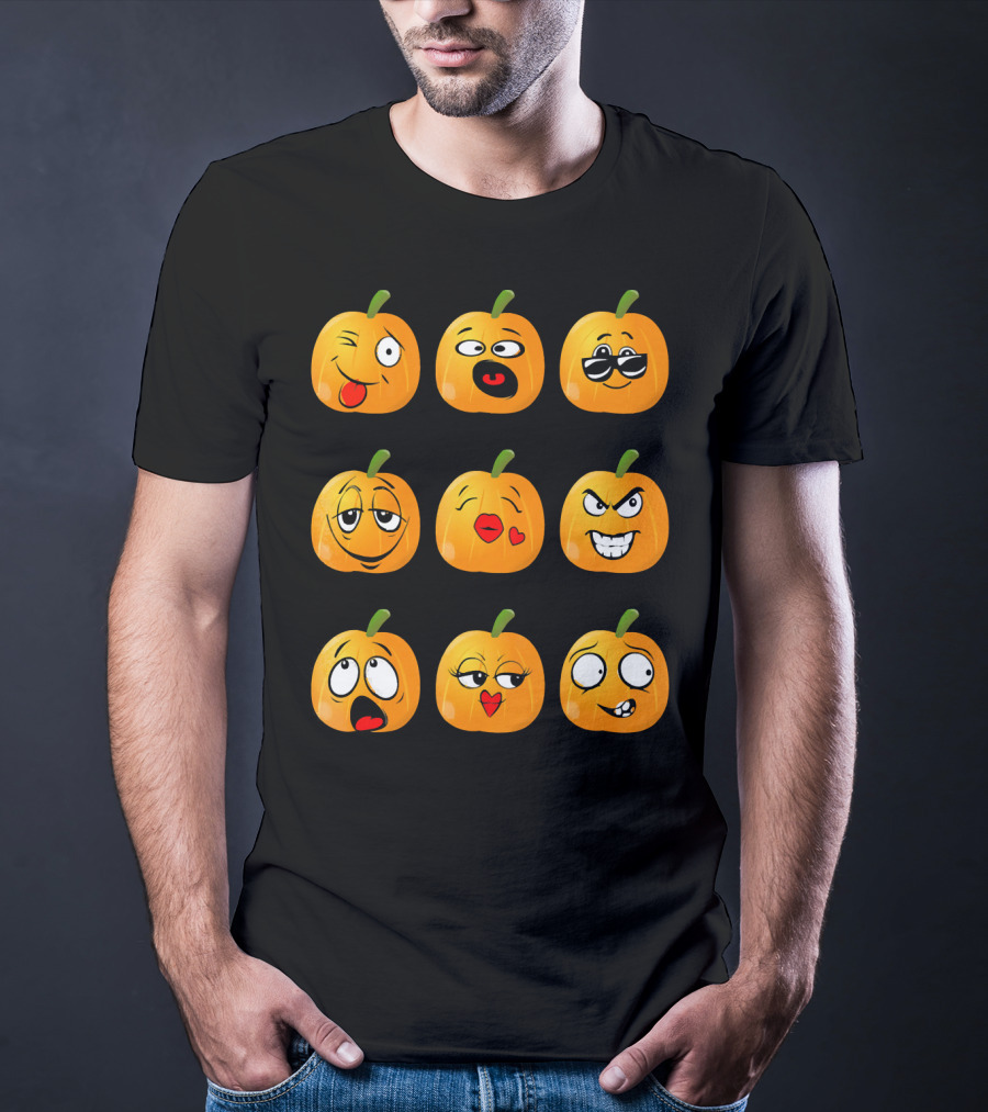 Pumpkin Emoji Faces Emo Expressions T-Shirt