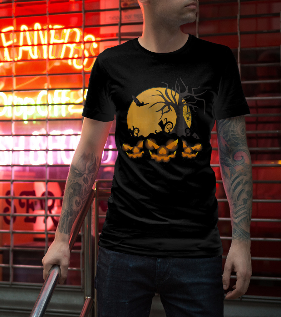 Scary Happy Halloween Spooky Pumpkin Moon Haunted Night T-Shirt