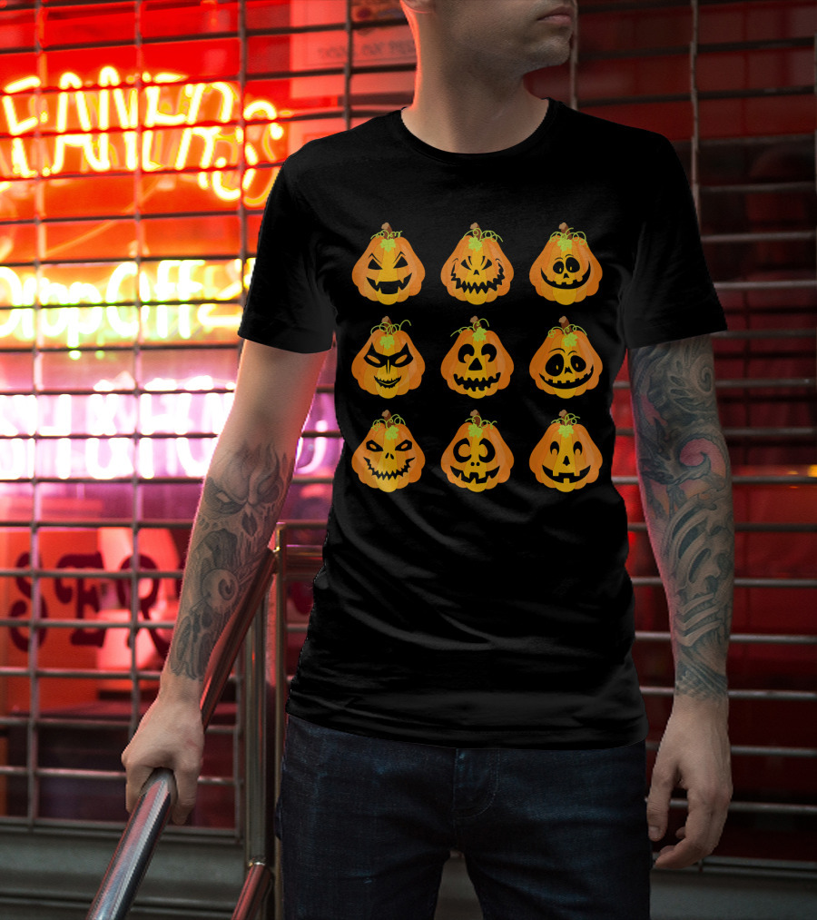 Happy Fall Pumpkin Faces Emojis Autumn Collection T-Shirt
