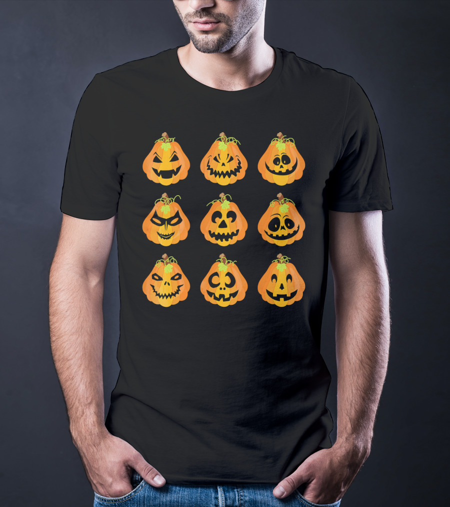 Happy Fall Pumpkin Faces Emojis Autumn Collection T-Shirt
