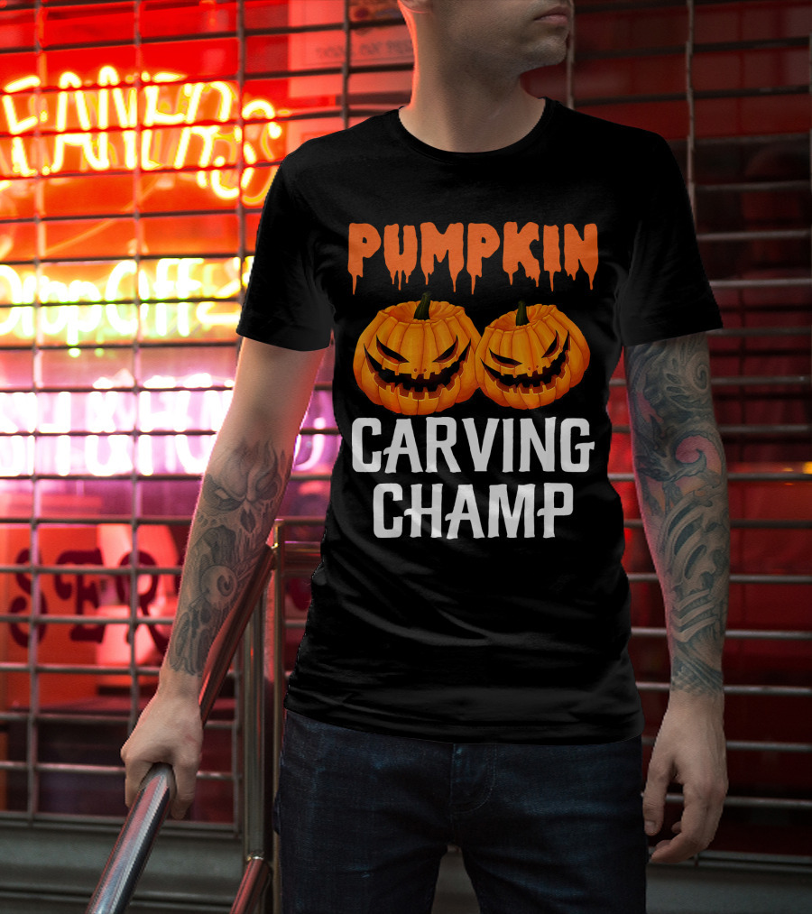 Pumpkin Carving Champ Halloween Creepy Design Competition T-Shirt