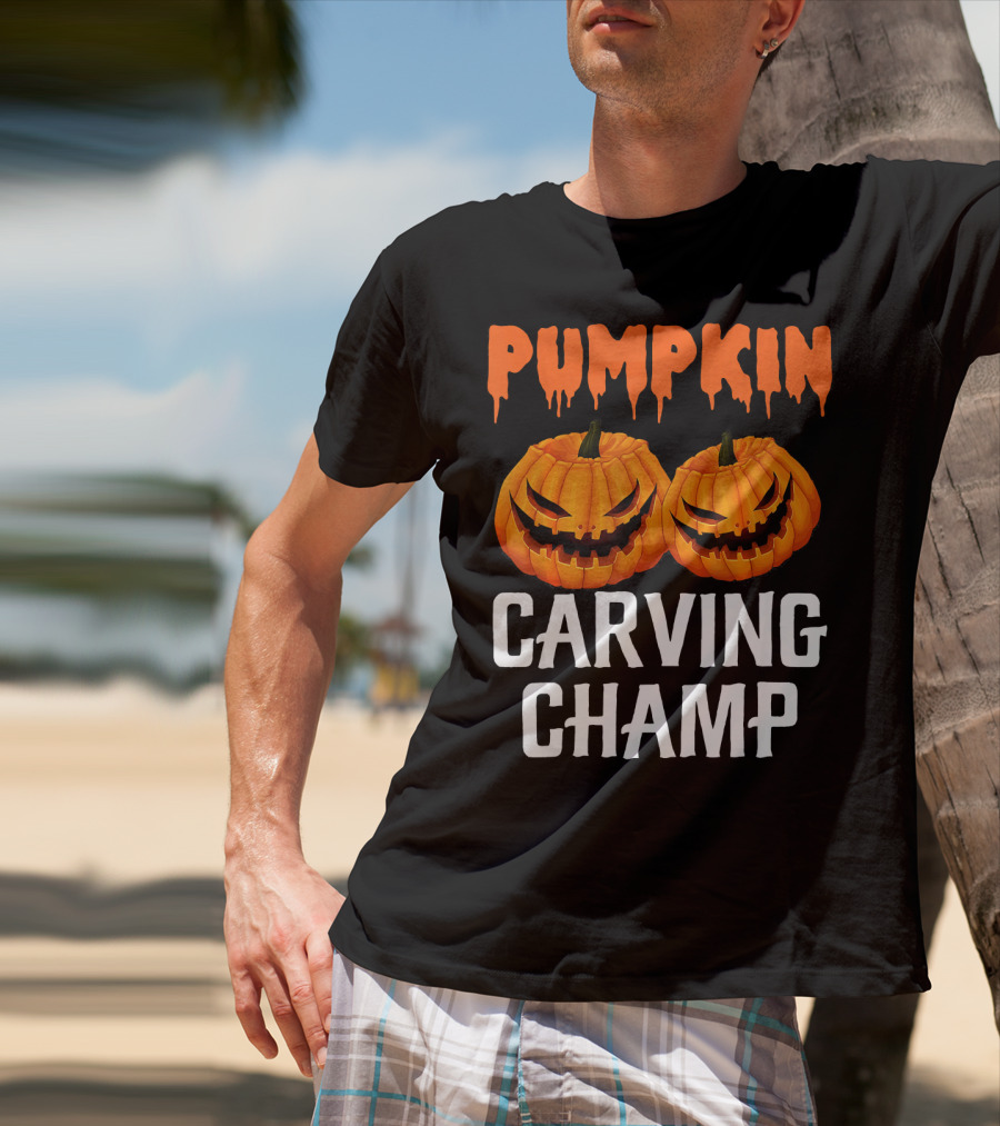 Pumpkin Carving Champ Halloween Creepy Design Competition T-Shirt
